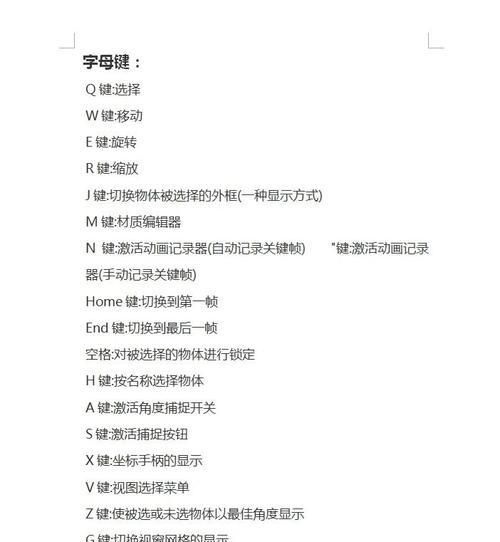 3dsMax快捷键大全（提升设计效率的关键技巧）